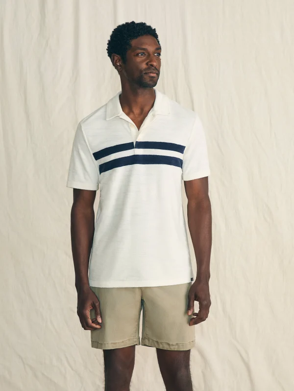 Polo Shirts | Faherty Brand Cabana Towel Terry Surf Stripe Polo Shirt - Ivory Storm