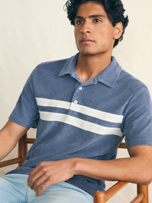 Polo Shirts | Faherty Brand Cabana Towel Terry Surf Stripe Polo Shirt - Stormy Sky