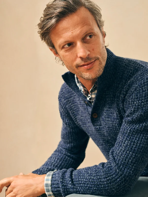 Sweaters | Faherty Brand Cashmere Wool Quarter Button Sweater - Denim Melange