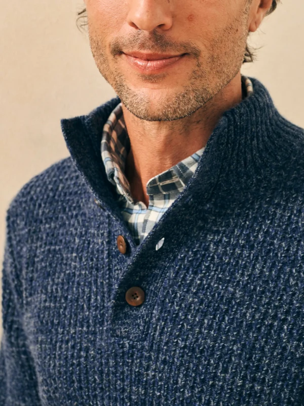 Sweaters | Faherty Brand Cashmere Wool Quarter Button Sweater - Denim Melange