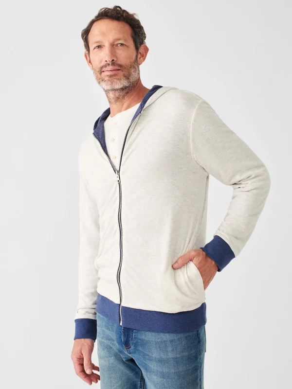 Hoodies & Sweatshirts | Faherty Brand Cloud Cotton Reversible Zip Hoodie - Navy Heather Ivory Heather