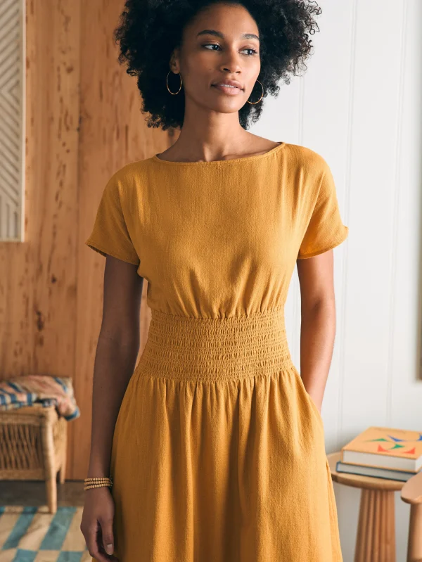 Dresses | Faherty Brand Coast To Coast Midi Dress - Honey Mustard