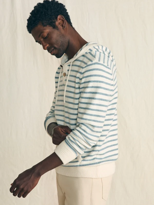 Sweaters | Hoodies & Sweatshirts | Faherty Brand Cove Sweater Hoodie - Ivory Chambray Stripe