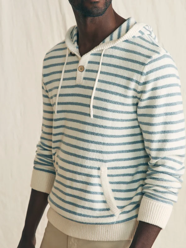 Sweaters | Hoodies & Sweatshirts | Faherty Brand Cove Sweater Hoodie - Ivory Chambray Stripe