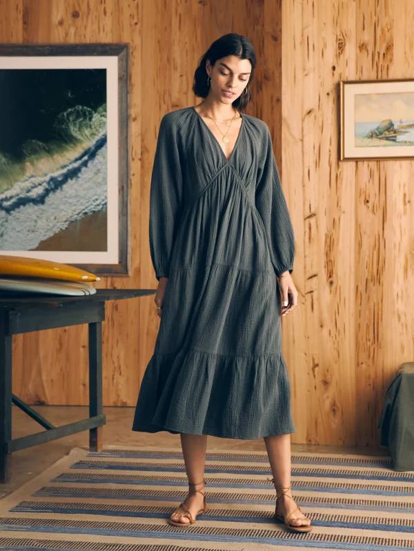 Dresses | Faherty Brand Dream Cotton Gauze Sirene Midi Dress - Washed Black