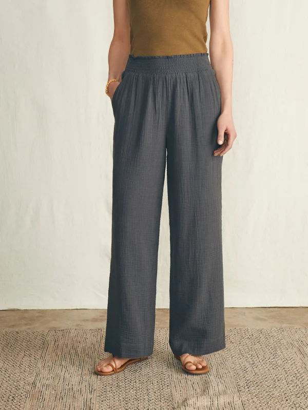 Pants | Swim | Faherty Brand Dream Cotton Gauze Wide Leg Pant - Washed Black