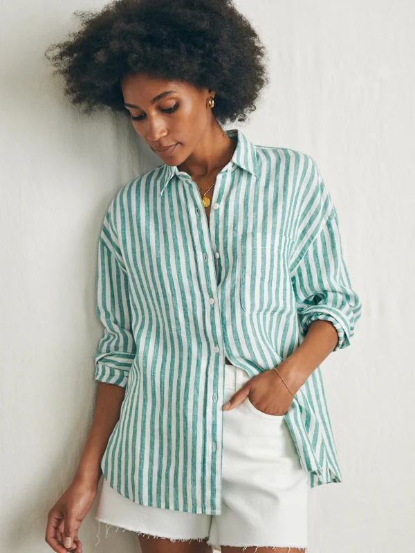 Shirts & Tops | Faherty Brand Laguna Linen Relaxed Shirt - Bottle Green Lucy Stripe