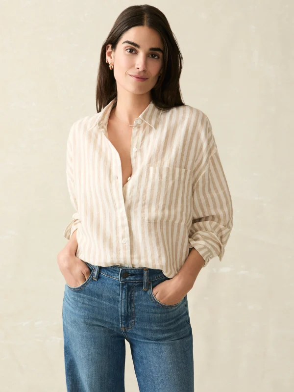 Shirts & Tops | Faherty Brand Laguna Linen Relaxed Shirt - Tan Lucy Stripe