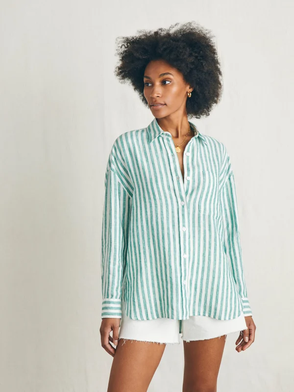 Shirts & Tops | Faherty Brand Laguna Linen Relaxed Shirt - Bottle Green Lucy Stripe