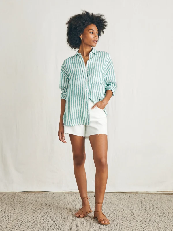 Shirts & Tops | Faherty Brand Laguna Linen Relaxed Shirt - Bottle Green Lucy Stripe