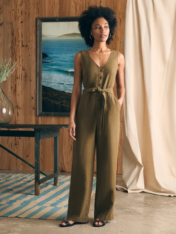 Dresses | Overalls & Jumpsuits | Faherty Brand Linen Alina Jumpsuit - Military Olive