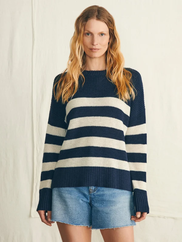 Sweaters | Faherty Brand Miramar Linen Crew Sweater - Kadena Navy Stripe