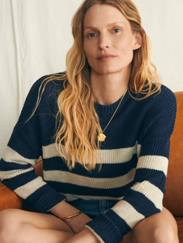 Sweaters | Faherty Brand Miramar Linen Crew Sweater - Kadena Navy Stripe