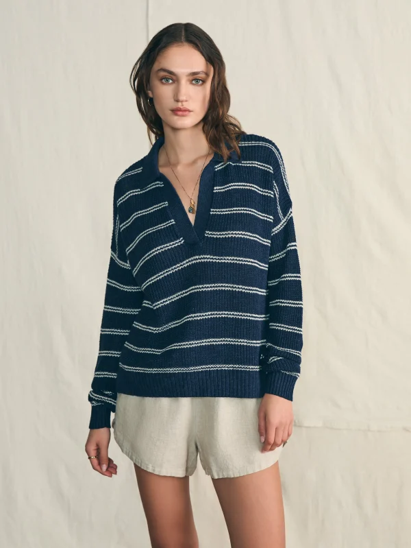 Sweaters | Faherty Brand Miramar Linen Polo - Navy Mystic Stripe