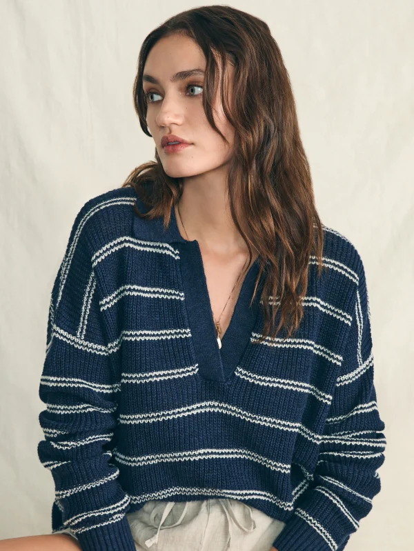 Sweaters | Faherty Brand Miramar Linen Polo - Navy Mystic Stripe