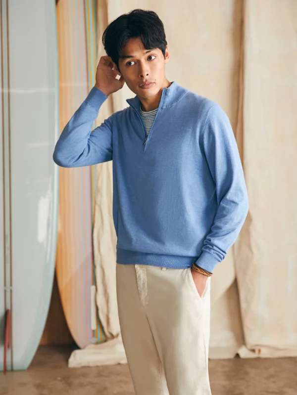 Sweaters | Faherty Brand Movement™ Quarter Zip Sweater (Tall) - Azure Sky Heather