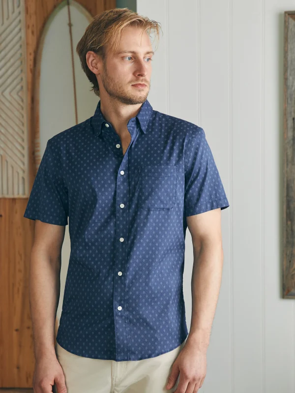 Shirts | Faherty Brand Movement™ Short-Sleeve Shirt (Tall) - Navy Dusk Diamond Print