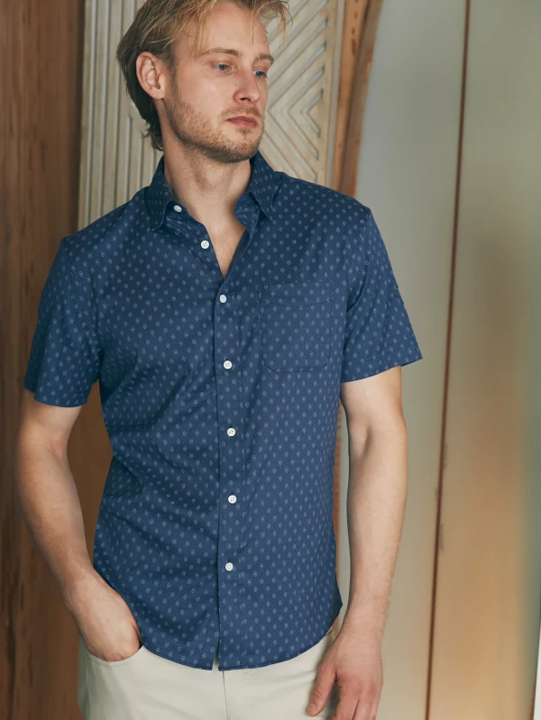 Shirts | Faherty Brand Movement™ Short-Sleeve Shirt (Tall) - Navy Dusk Diamond Print