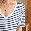 T-Shirts | Faherty Brand Oceanside Linen V-Neck Tee - Ahoy Stripe