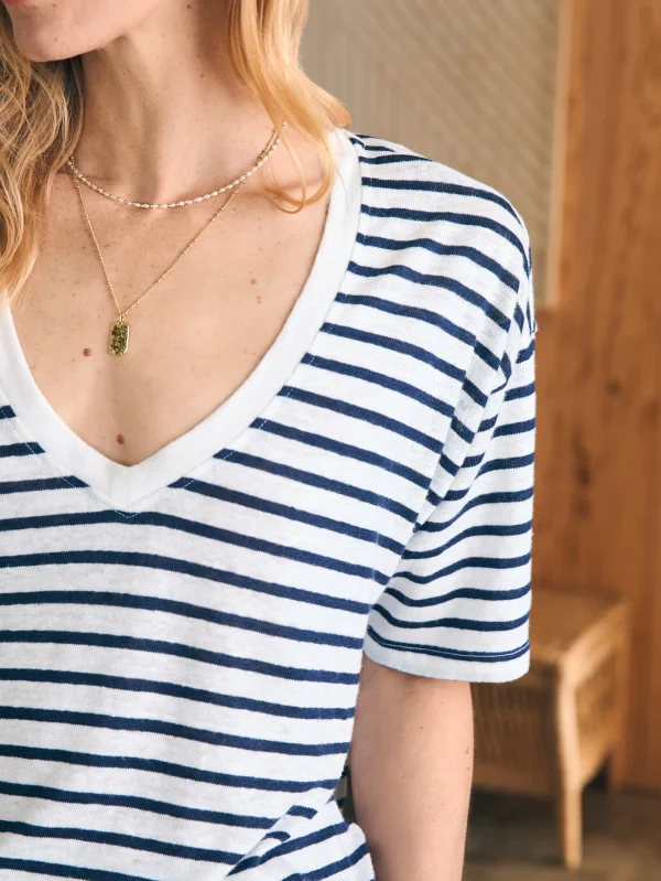 T-Shirts | Faherty Brand Oceanside Linen V-Neck Tee - Ahoy Stripe