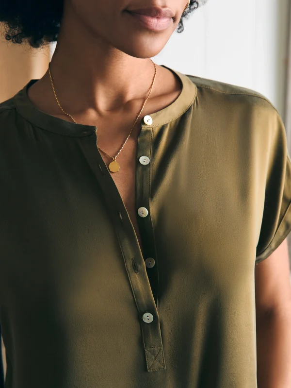 Shirts & Tops | Faherty Brand Sandwashed Silk Desmond Top - Military Olive