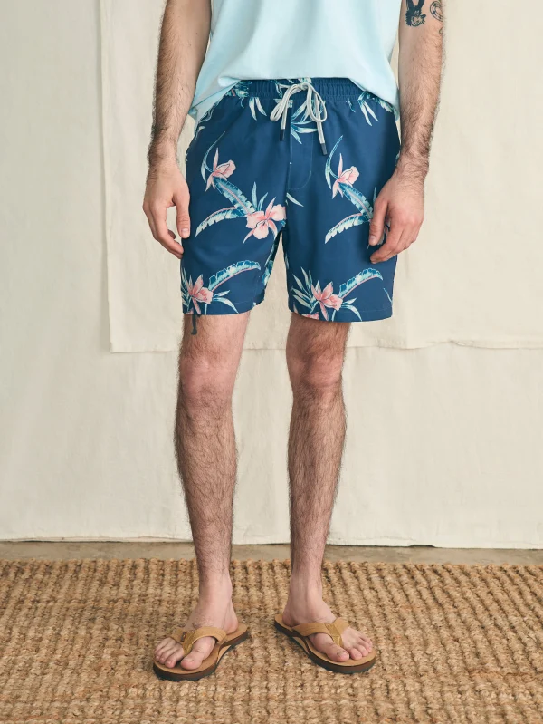 Swim | Faherty Brand Shorelite Active Swim Short (7" Inseam) - Navy Island Orchid