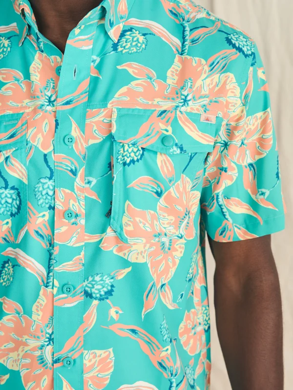 Shirts | Faherty Brand Shorelite Short-Sleeve Tech Shirt - Teal Geranium Floral