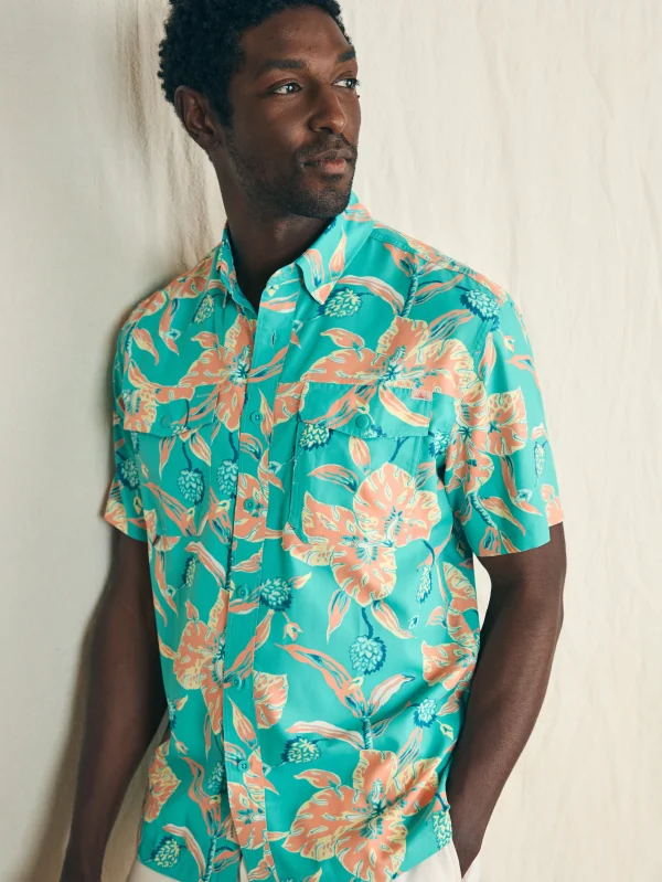 Shirts | Faherty Brand Shorelite Short-Sleeve Tech Shirt - Teal Geranium Floral