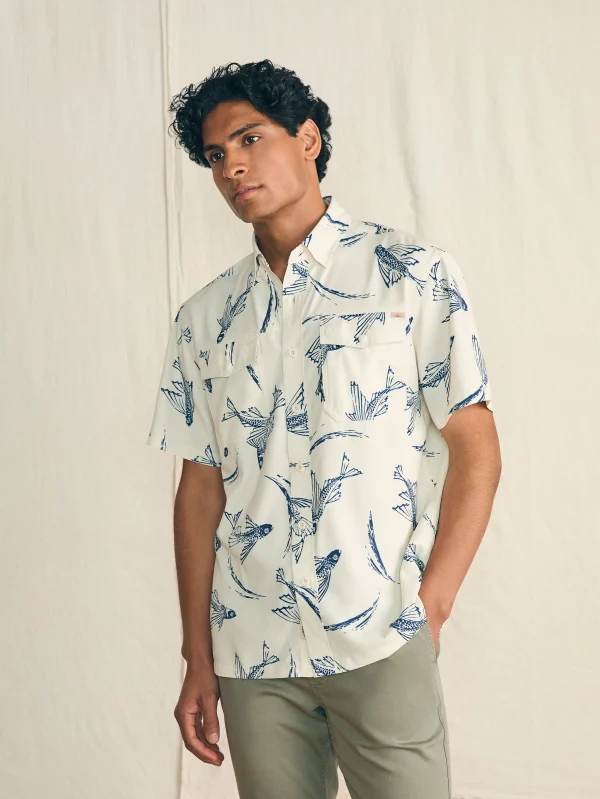 Shirts | Faherty Brand Shorelite Short-Sleeve Tech Shirt - Cream Island Fish