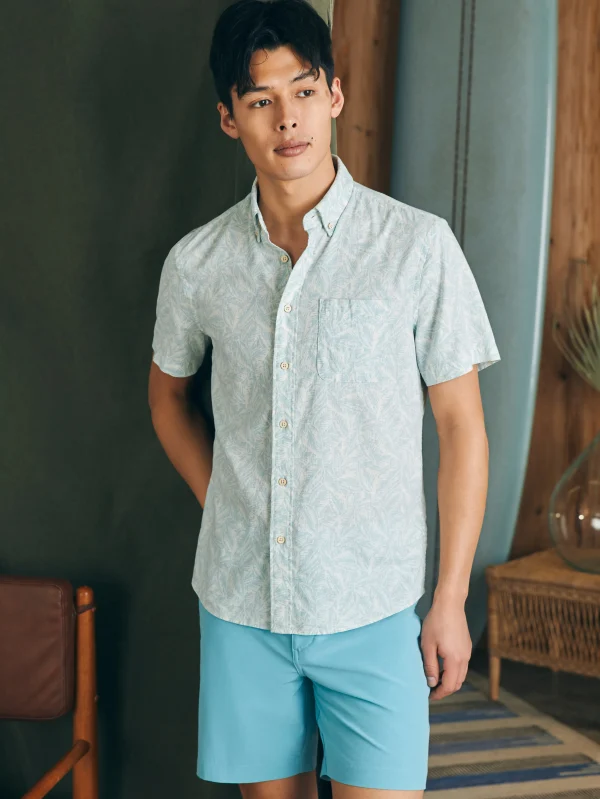 Shirts | Faherty Brand Short-Sleeve Breeze Shirt - Teal Jungle Leaf Print