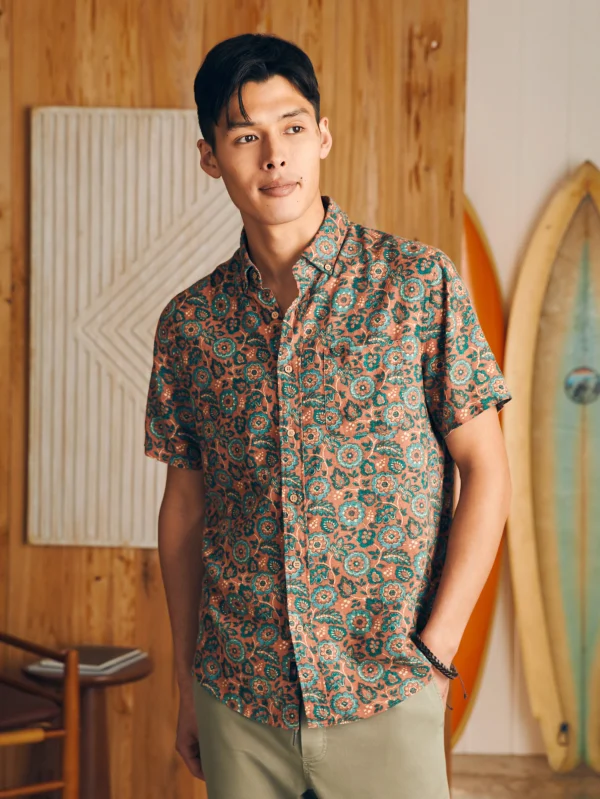 Shirts | Faherty Brand Short-Sleeve Breeze Shirt - Rose Turquoise Blossom