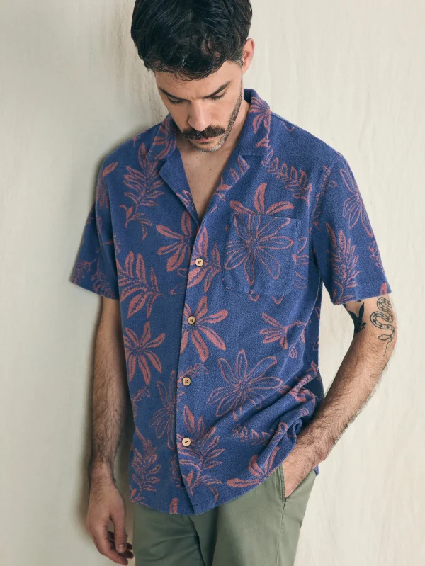 Shirts | Faherty Brand Short-Sleeve Cabana Towel Terry Shirt - Twilight Coral Floral