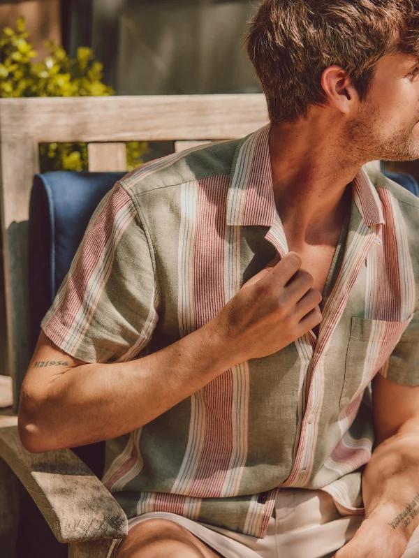 Shirts | Faherty Brand Short-Sleeve Hemp Blend Camp Shirt - Forest Isle Stripe