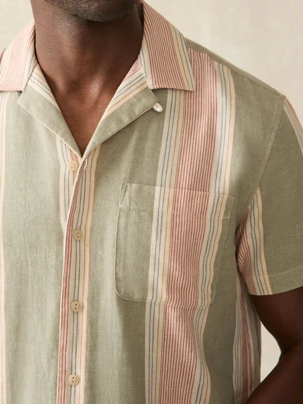 Shirts | Faherty Brand Short-Sleeve Hemp Blend Camp Shirt - Forest Isle Stripe