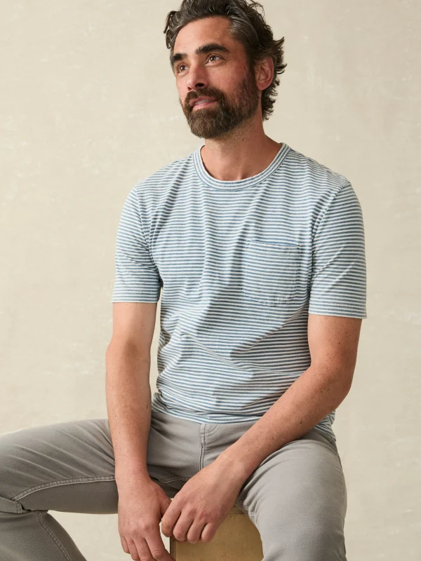 T-Shirts & Henleys | Faherty Brand Short-Sleeve Indigo Pocket Tee - Azure Stream Stripe