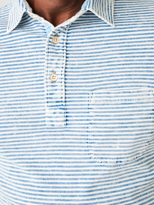 Polo Shirts | T-Shirts & Henleys | Faherty Brand Short-Sleeve Indigo Polo Shirt - Salt Wash Indigo Stripe