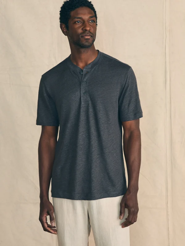 T-Shirts & Henleys | Faherty Brand Short-Sleeve Linen Henley - Black Iron