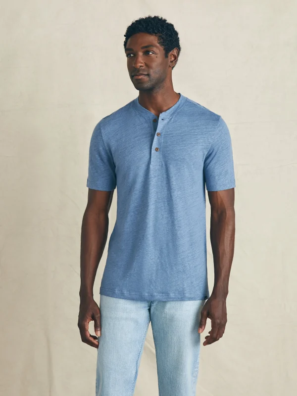 T-Shirts & Henleys | Faherty Brand Short-Sleeve Linen Henley - Breaker Blue