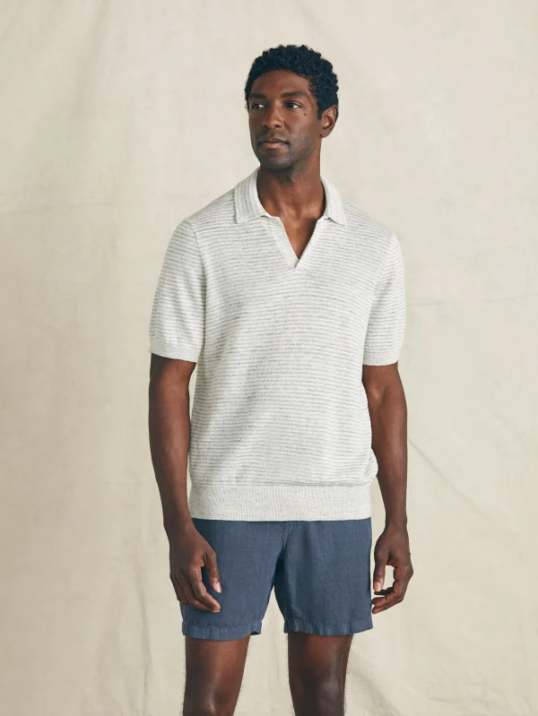 Sweaters | Faherty Brand Short-Sleeve Linen Sweater Polo - Ivory Steel Feeder