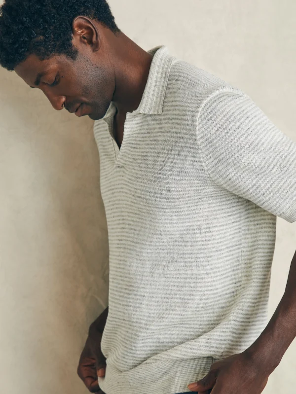 Sweaters | Faherty Brand Short-Sleeve Linen Sweater Polo - Ivory Steel Feeder