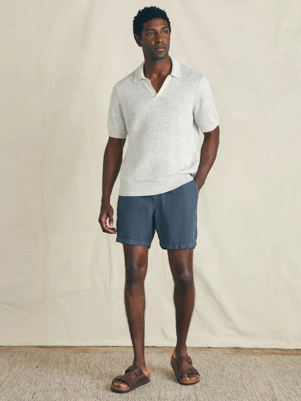 Sweaters | Faherty Brand Short-Sleeve Linen Sweater Polo - Ivory Steel Feeder