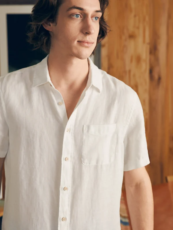 Shirts | Faherty Brand Short-Sleeve Palma Linen Shirt (Tall) - Bright White Basketweave