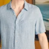 Shirts | Faherty Brand Short-Sleeve Palma Linen Shirt (Tall) - Blue Basketweave