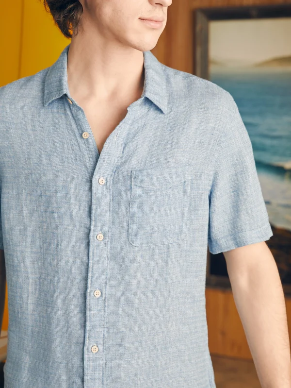 Shirts | Faherty Brand Short-Sleeve Palma Linen Shirt (Tall) - Blue Basketweave