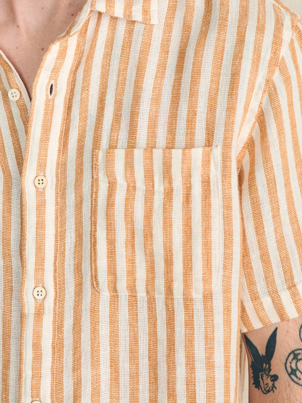 Shirts | Faherty Brand Short-Sleeve Palma Linen Shirt - Gold Ivory Stripe