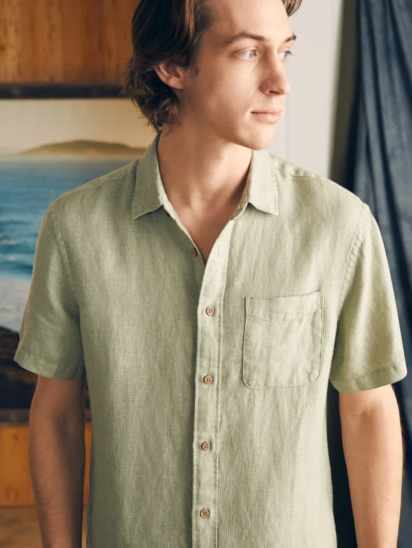 Shirts | Faherty Brand Short-Sleeve Palma Linen Shirt - Canyon Olive Basketweave