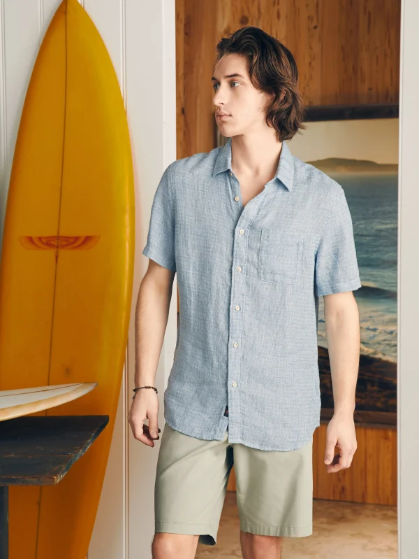 Shirts | Faherty Brand Short-Sleeve Palma Linen Shirt (Tall) - Blue Basketweave