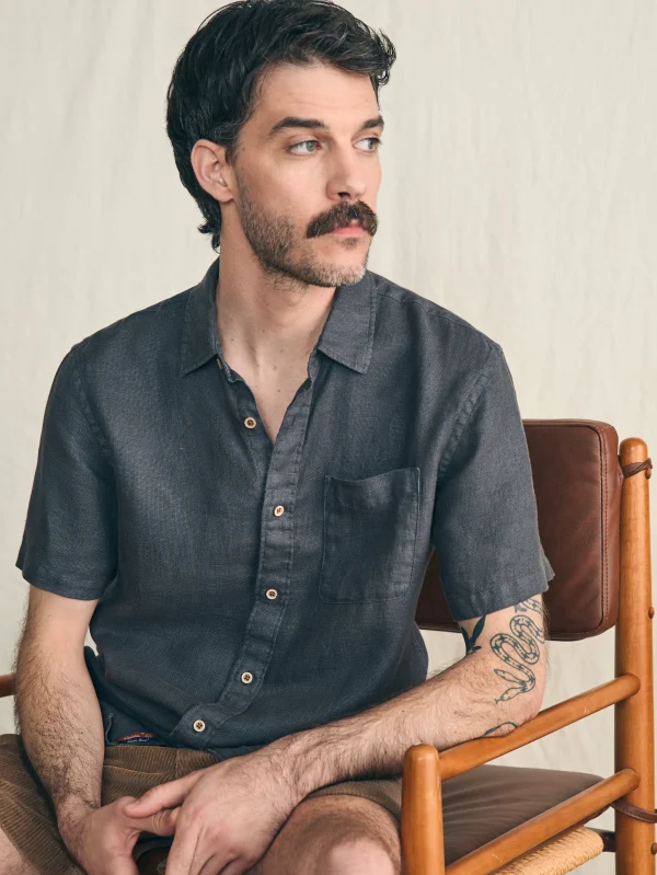 Shirts | Faherty Brand Short-Sleeve Palma Linen Shirt - Washed Black Basketweave