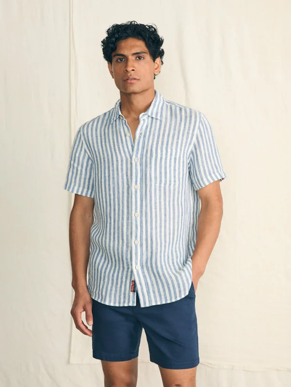 Shirts | Faherty Brand Short-Sleeve Palma Linen Shirt - Horizon Ivory Stripe