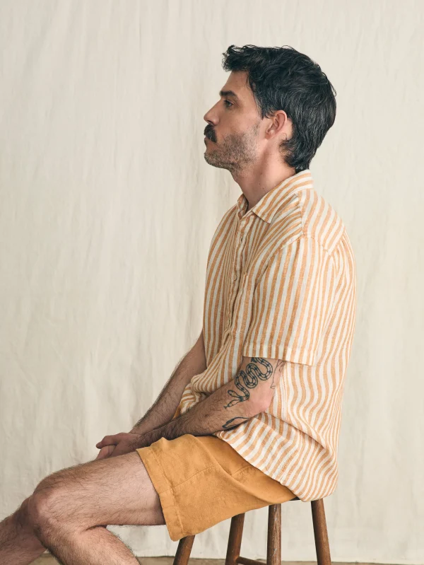 Shirts | Faherty Brand Short-Sleeve Palma Linen Shirt - Gold Ivory Stripe